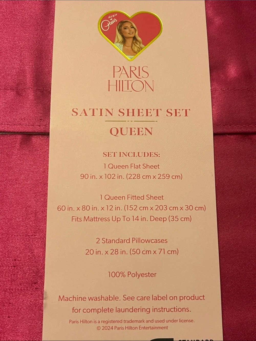 Paris Hilton Satin Sheet Set Queen Fuchsia new Flat, Fitted and 2 Pillowcases
